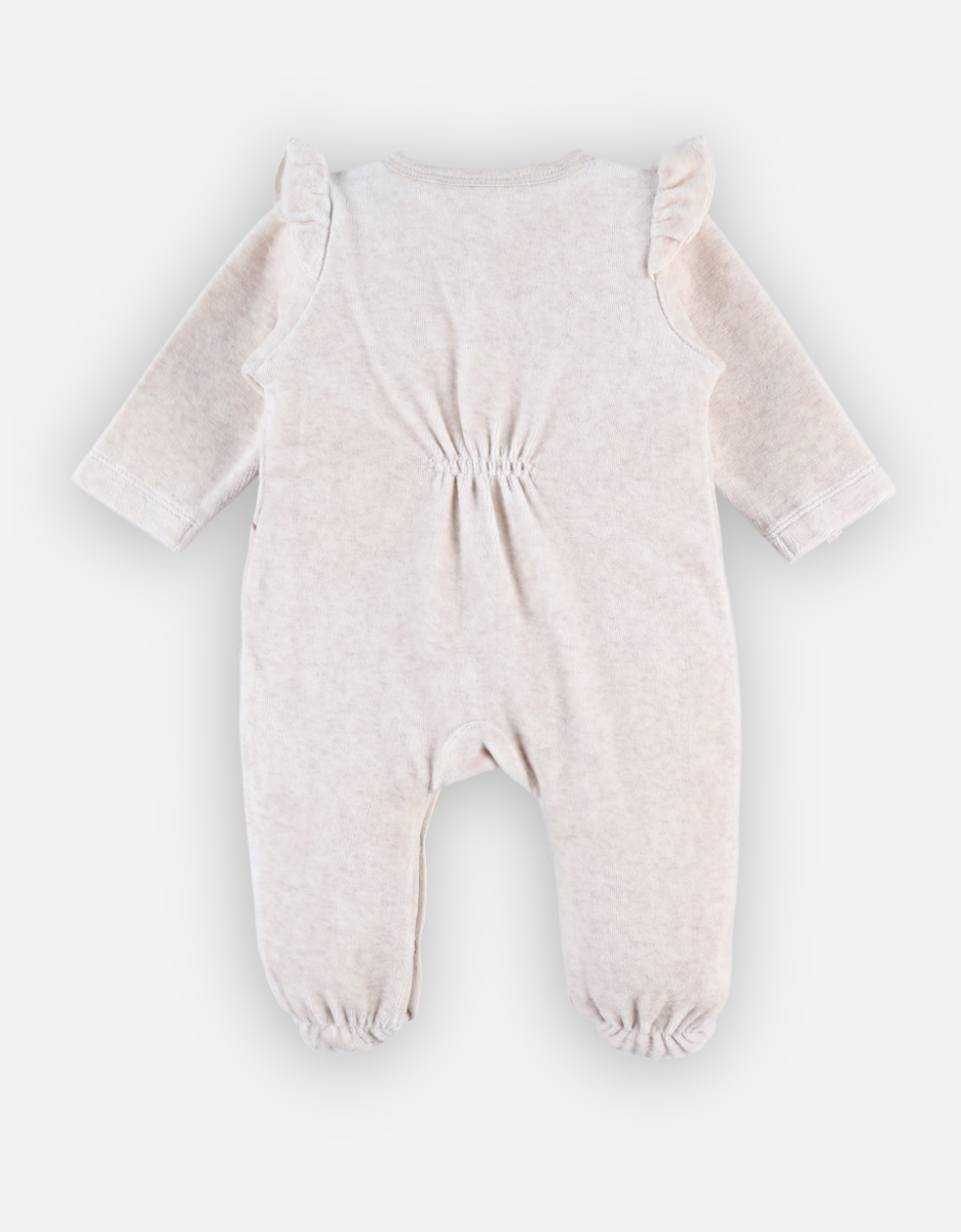Velvet 1-piece pyjamas with giraffe, beige