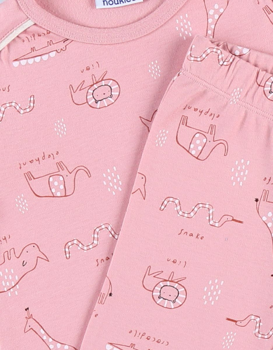 Jersey 2-delige pyjama met dierenprint, roos
