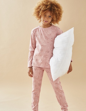 Jersey 2-piece pyjamas with animal print, pink