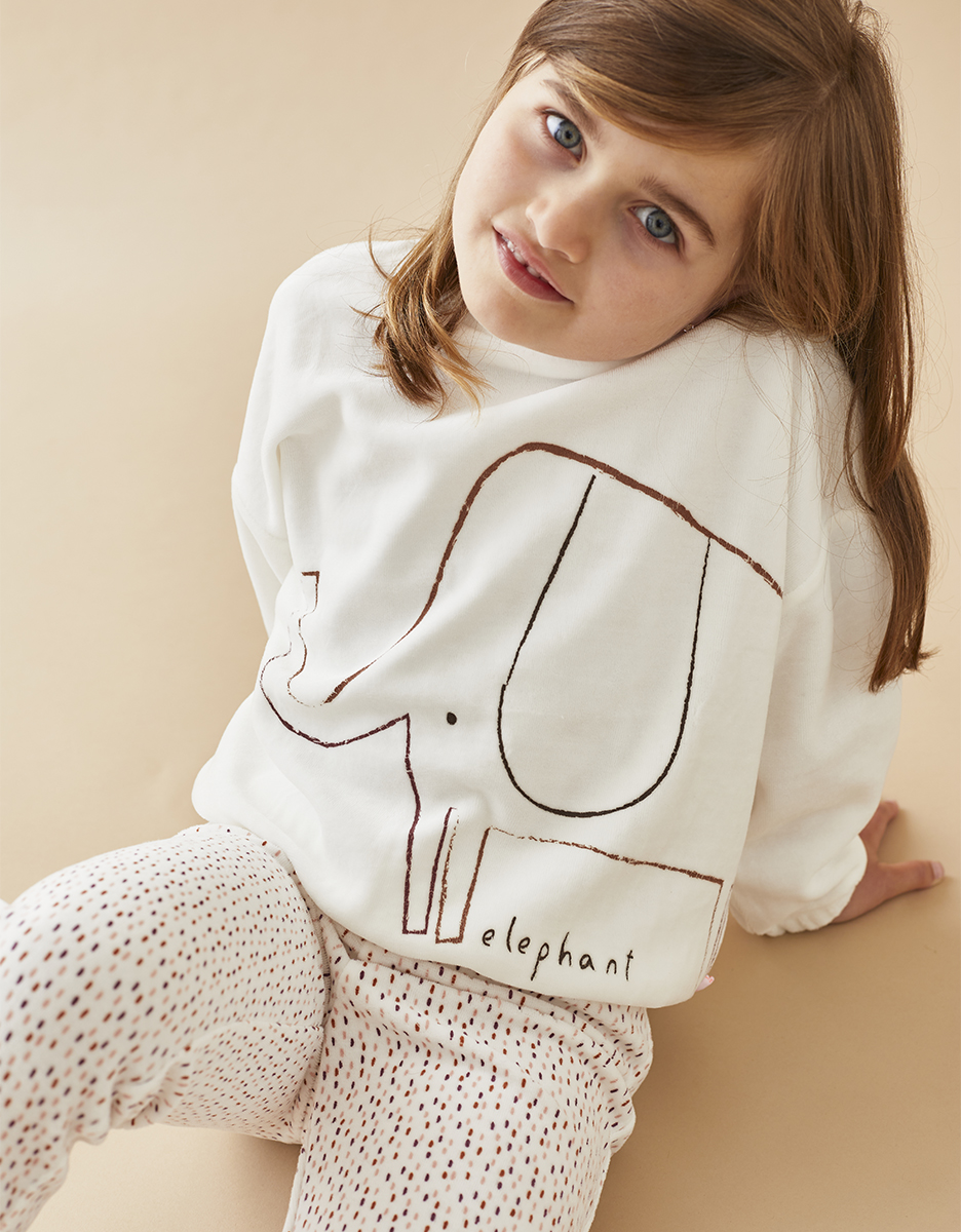 Velvet 2-piece pyjamas with elephant, off-white/pink