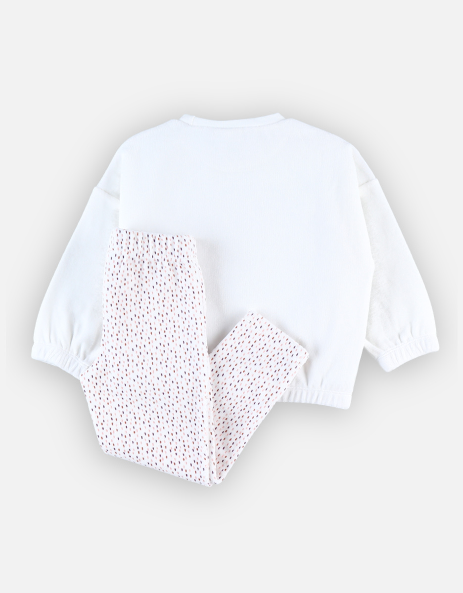 Velvet 2-piece pyjamas with elephant, off-white/pink