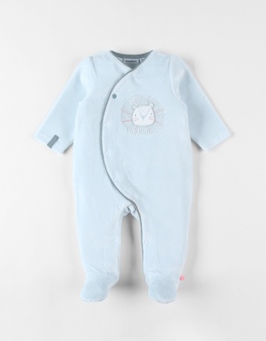 1-delige pyjama met leeuwprint uit fluwel, lichtblauwe