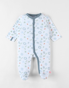 Jersey animal print 1-piece pyjamas, off-white/light blue