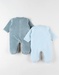 Set with 2 1-piece velvet pyjamas, sky blue/sage
