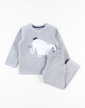 2-delige pyjama met olifantje uit fluweel, gemêleerd grijs