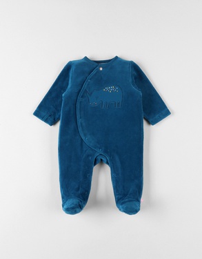 1-piece velvet pyjamas with rhino, duck blue