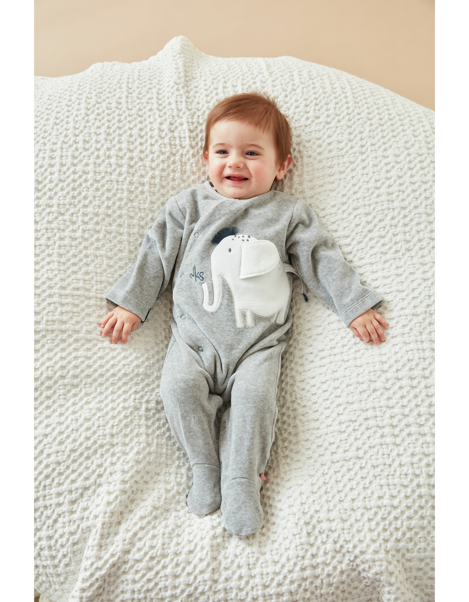 1-piece velvet pyjamas with elephant, mottled grey