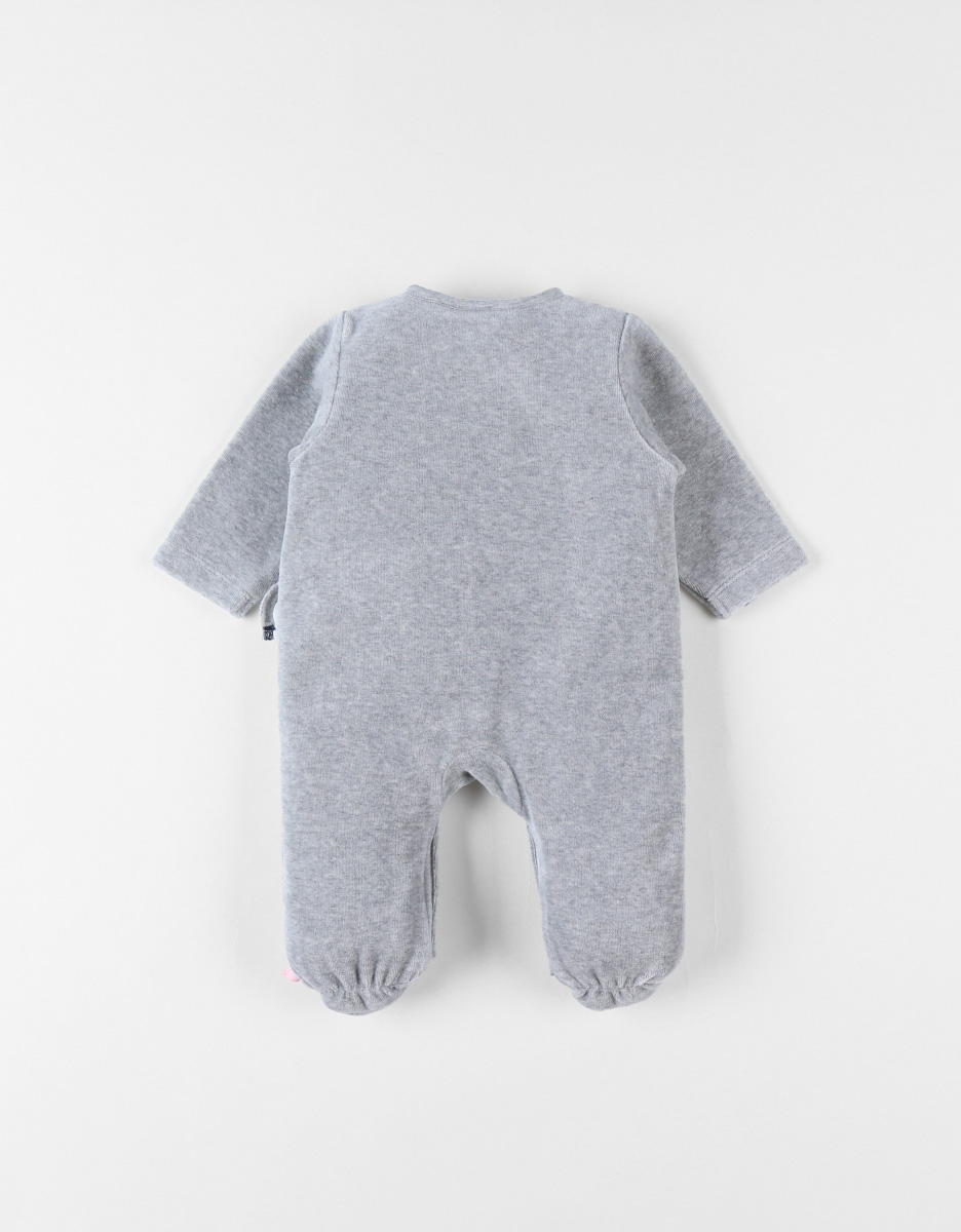 1-piece velvet pyjamas with elephant, mottled grey