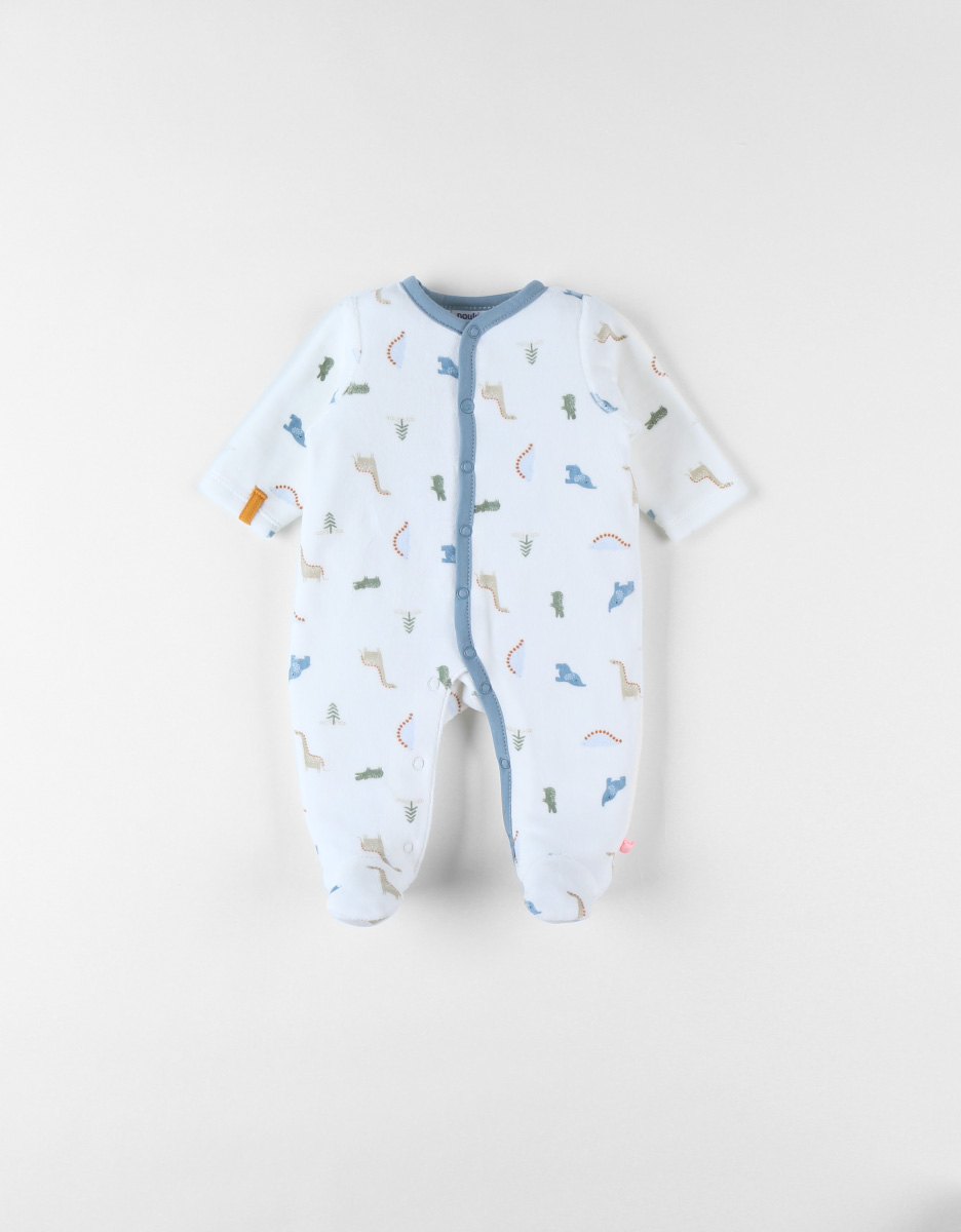 1-piece velvet pyjamas with dinosaursaursaur print, off-white