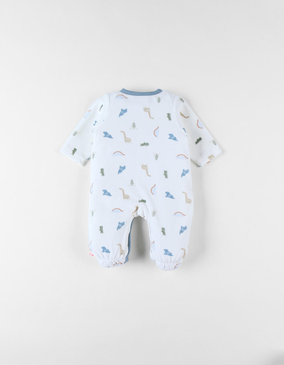 1-piece velvet pyjamas with dinosaursaursaur print, off-white