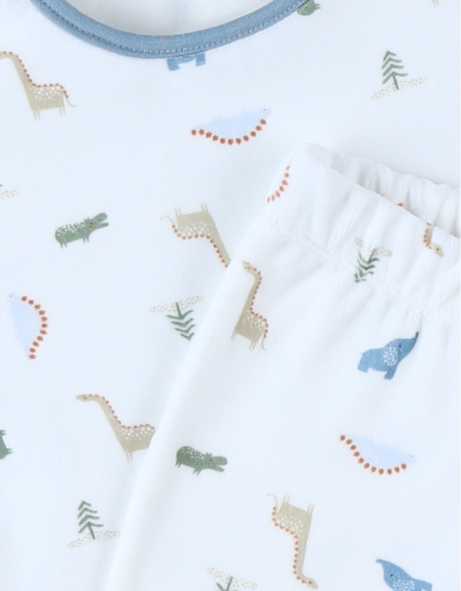 2-delige pyjama met dinoprint uit fluweel, ecru/blauw/groen