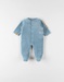 1-delige pyjama met dino uit fluweel, middenblauw