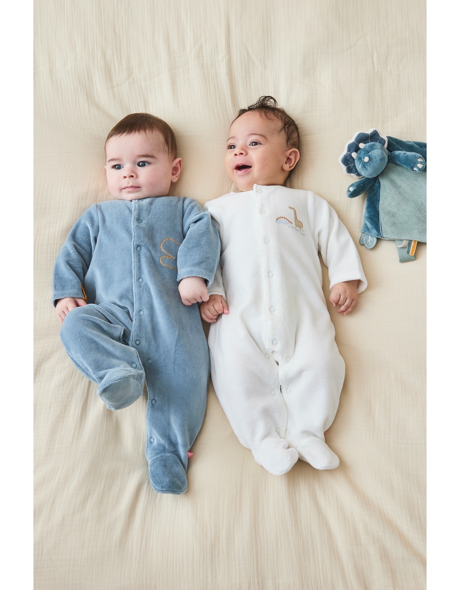 Set of 2 1-piece pyjamas, mid-blue/ecru