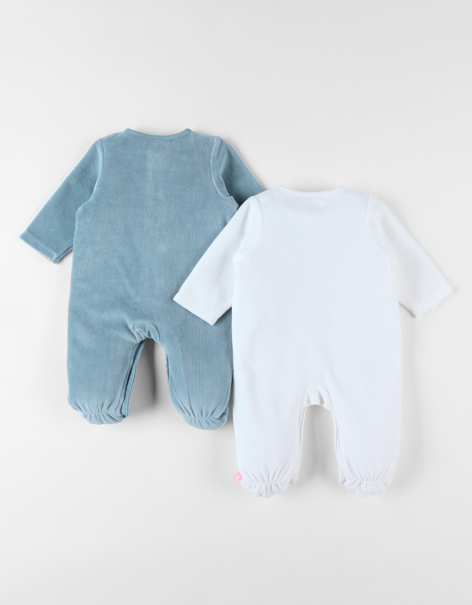 Set met 2 1-delige pyjama's, middenblauw/ecru