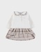 Tweekleurige babyjurk met beige ruitjes
