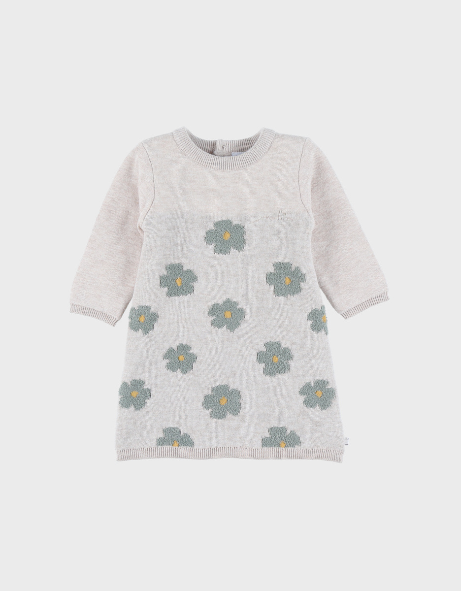 Light beige knit dress with floral pattern
