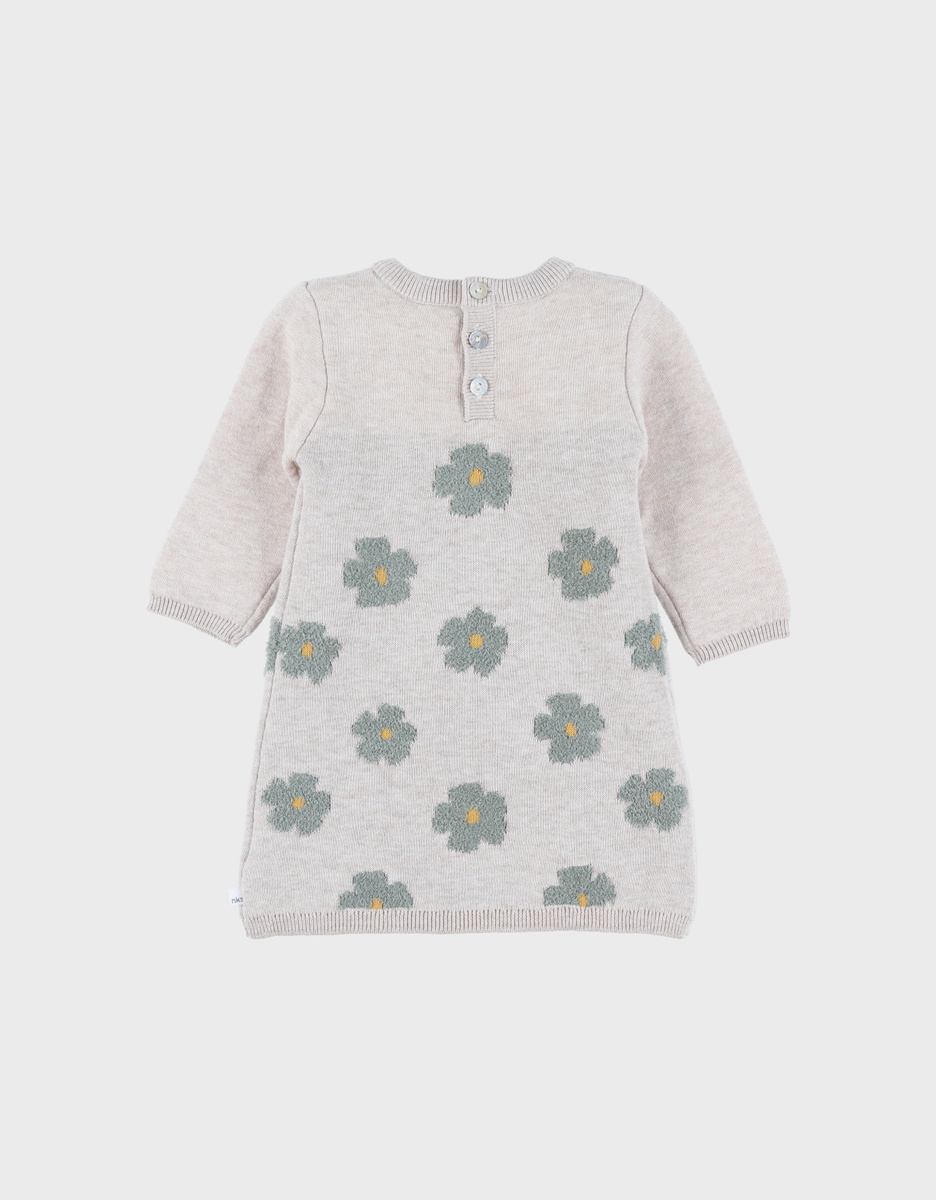 Light beige knit dress with floral pattern