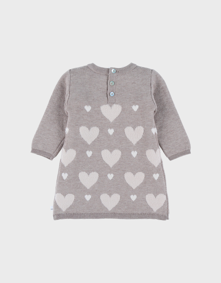 Beige knit dress with hearts
