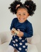 Blue knit dress with floral knit pattern
