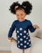 Blue knit dress with floral knit pattern
