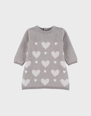Beige gebreide jurk met hartjes
