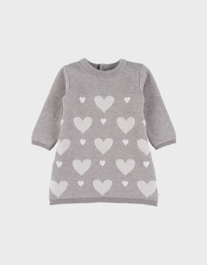 Beige gebreide jurk met hartjes

