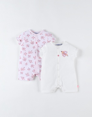Set de 2 combishorts en jersey, rose clair/écru
