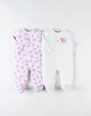 Set with 2 1-piece pyjamas, light pink/off-white