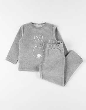 2-piece velvet pyjamas with bunny, mottled grey