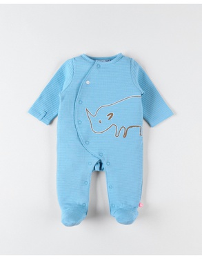 Waffled jersey 1-piece pyjamas with rhino print, blue