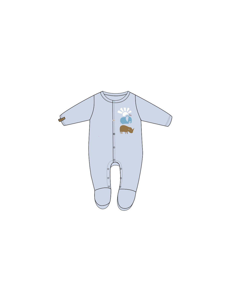 Pyjama 1 pièce rhino & éléphant en velours, bleu clair