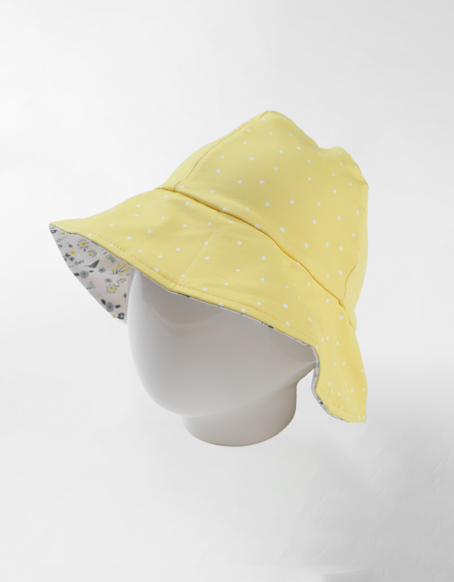 Chapeau réversible à imprimés fleuri, bleu/jaune