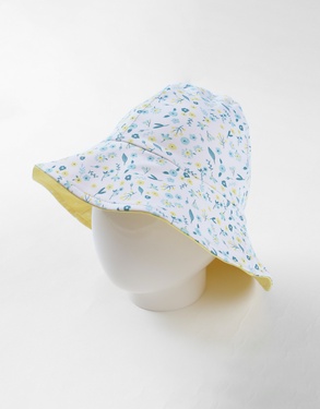 Chapeau réversible à imprimés fleuri, bleu/jaune