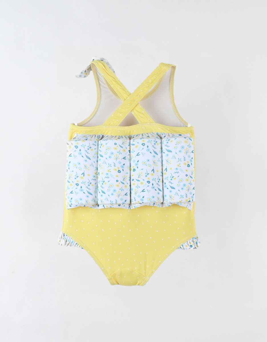Floating suit with prints, yellow/blue