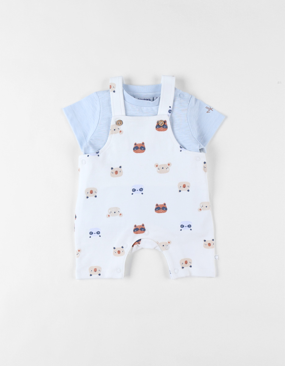 Set animal print dungaree set + T-shirt, light blue/off-white