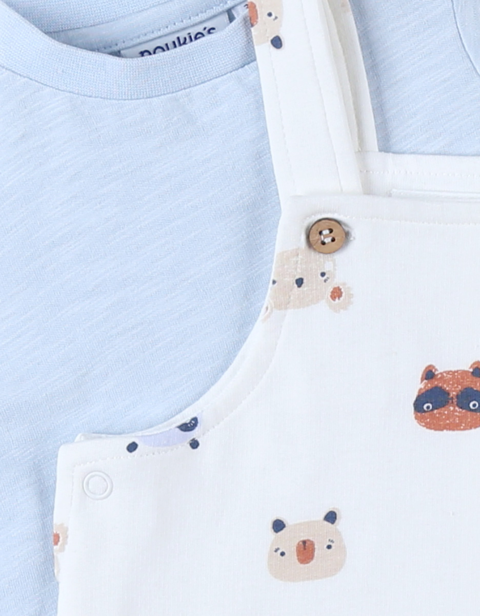 Set animal print dungaree set + T-shirt, light blue/off-white