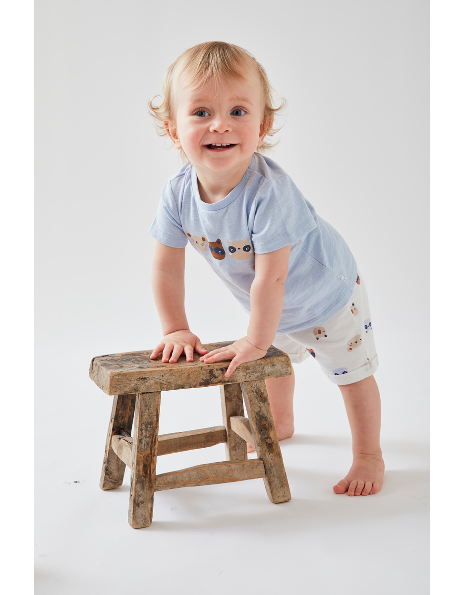  Set T-shirt + short met dierenprint, ecrut/lichtblauw