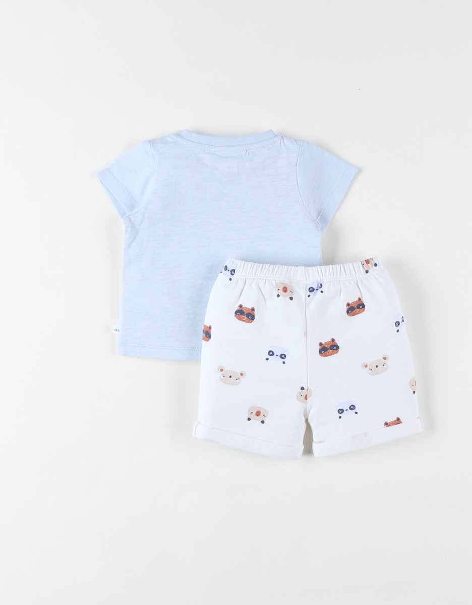  Set T-shirt + short met dierenprint, ecrut/lichtblauw