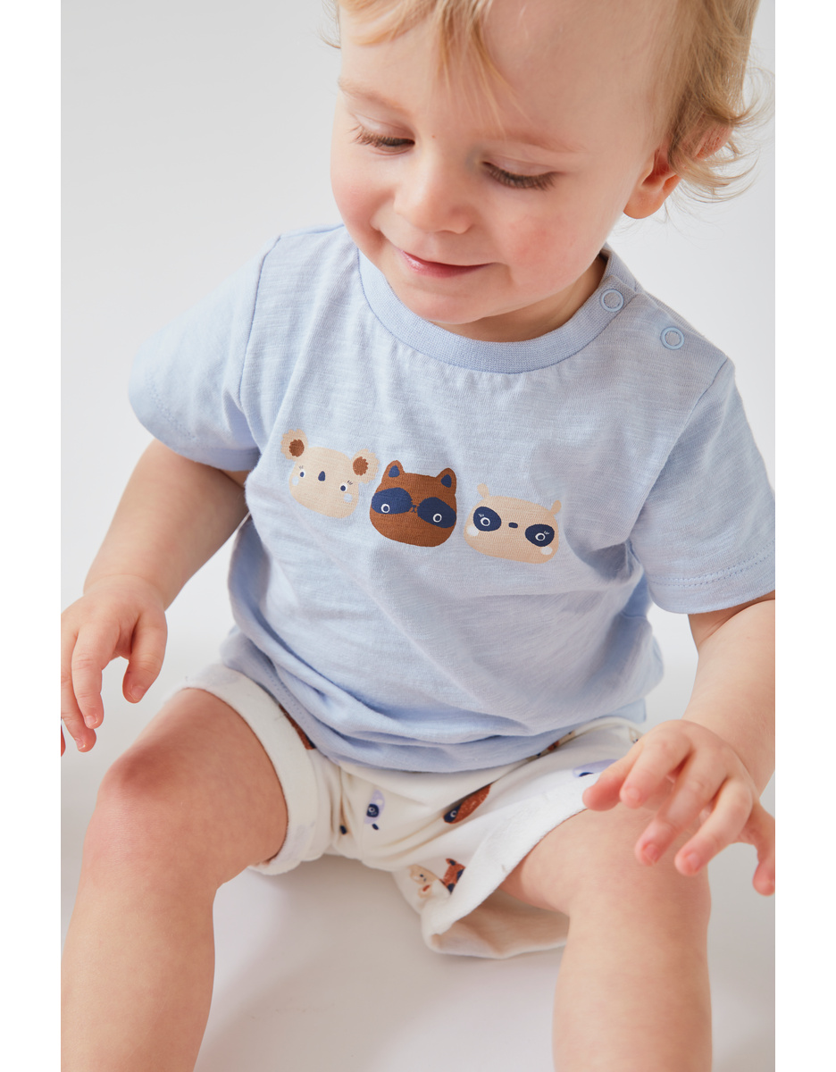 Animal Print T-shirt + Shorts Set, off-white/light blue