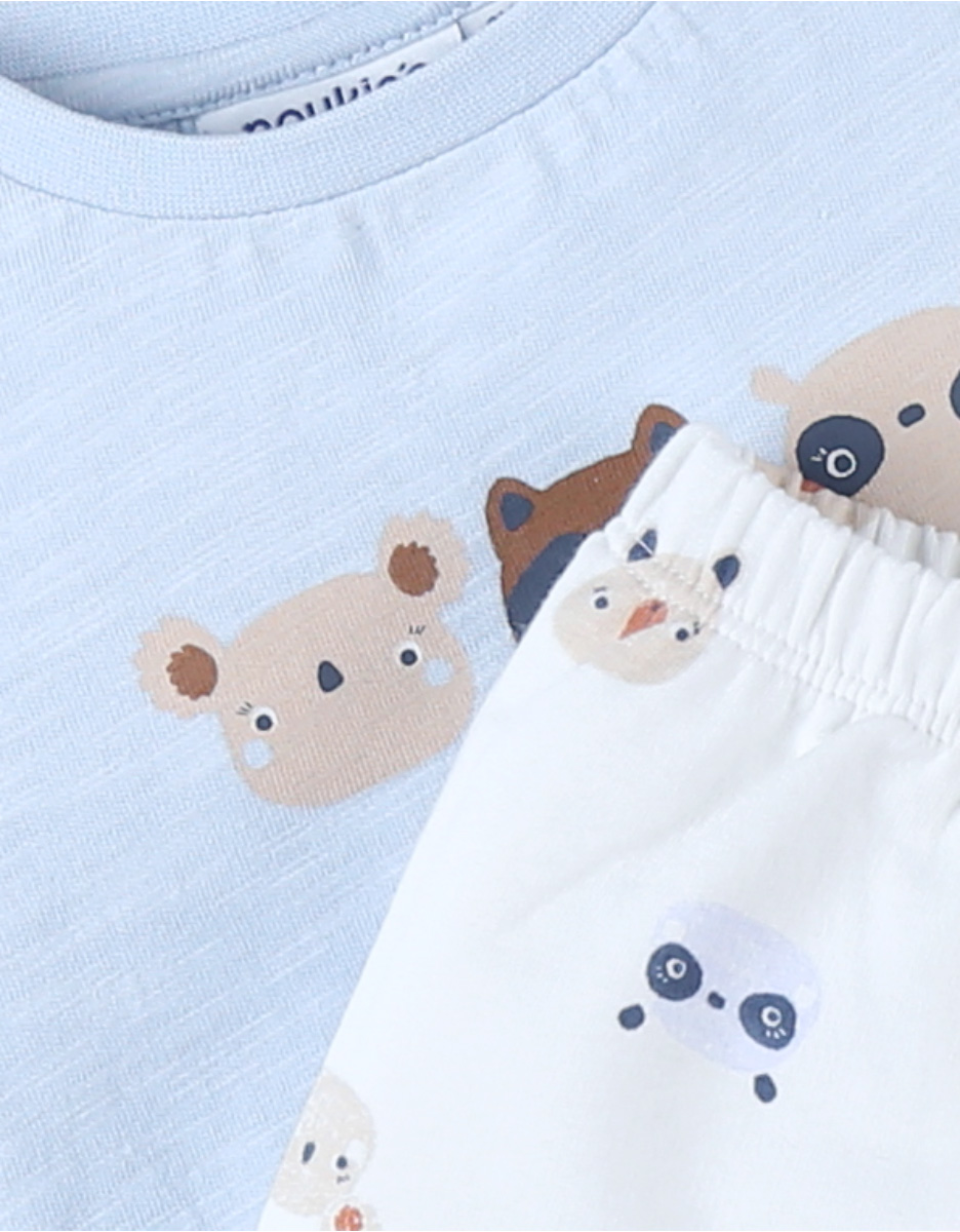Animal Print T-shirt + Shorts Set, off-white/light blue