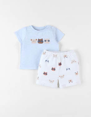 Animal Print T-shirt + Shorts Set, off-white/light blue