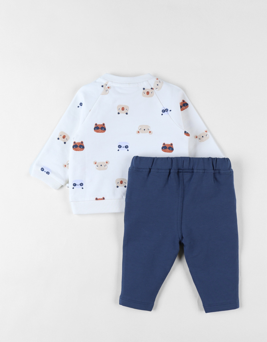 Set sweatshirt imprimé animalier + jogging denim, écru/bleu marine