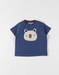 Striped short-sleeved t-shirt with panda print, navy blue/ecru