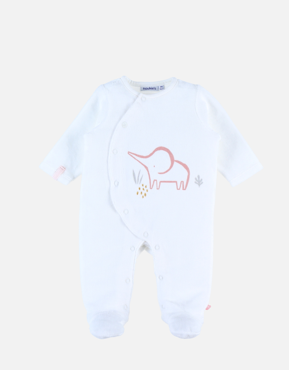 Pyjama 1 pièce éléphant en velours, écru