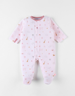 1-piece velvet pyjamas with animal print, light pink