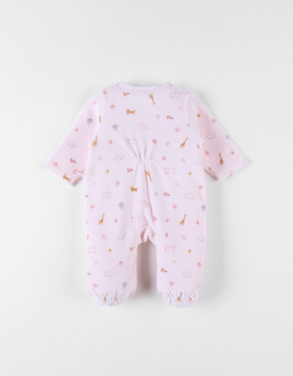 1-delige pyjama met luipaardje uit fluweel, lichtroze