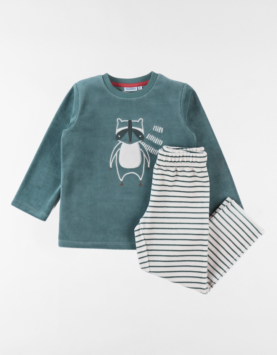 2delige pyjama wasbeertje uit fluweel, bosgoen/lichtbeige