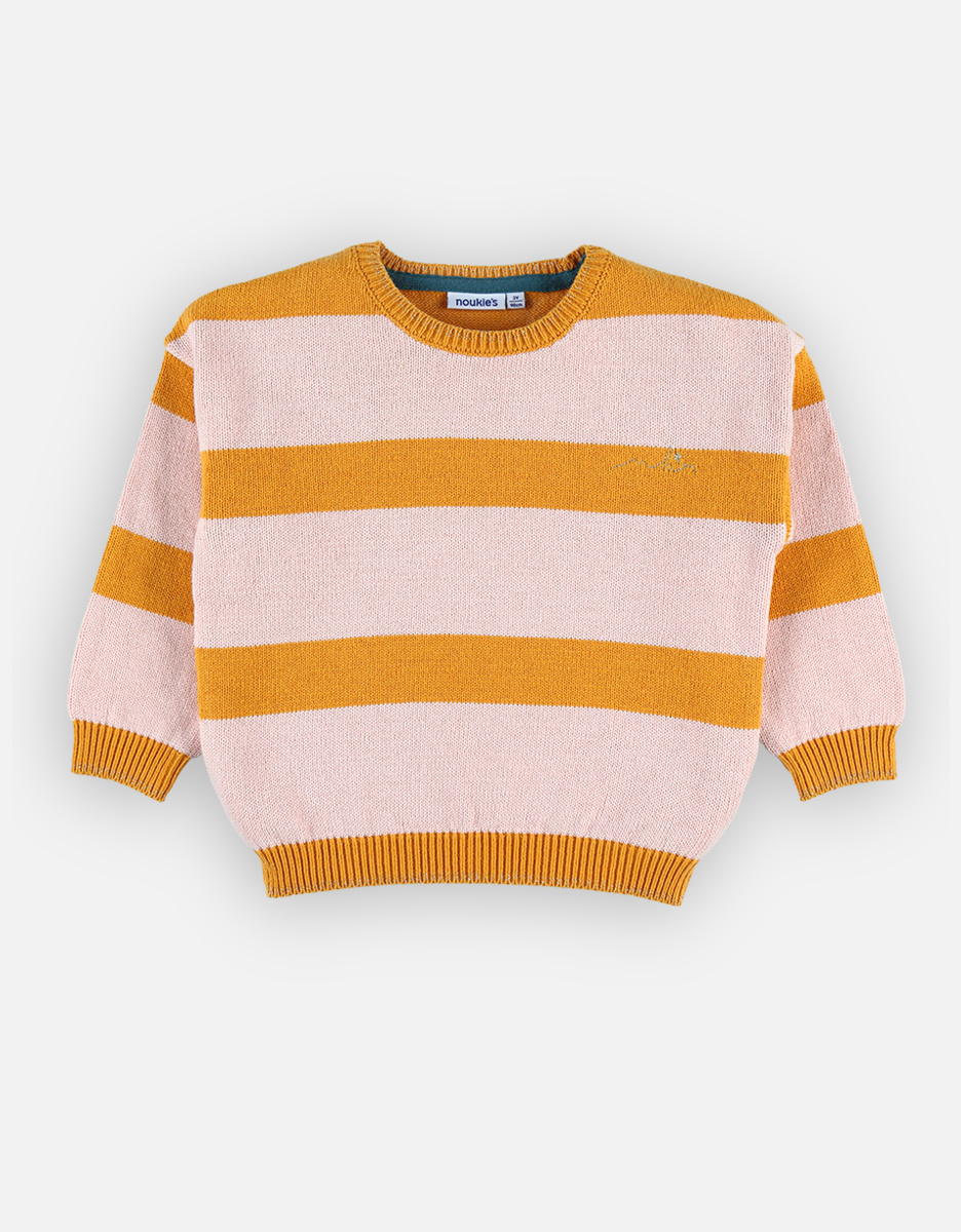 Pull rayé en tricot, jaune moutarde/rose clair