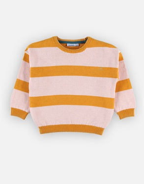 Knitted striped jumper, mustard/light pink