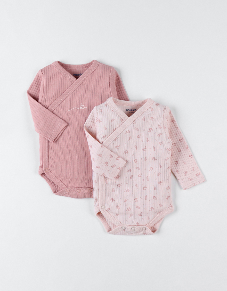 Set with 2 organic cotton bodysuits, off-white/pink